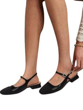 NEW PARAVANO Women’s Slingback Flats – Black – Size 10.5 – Square Toe –